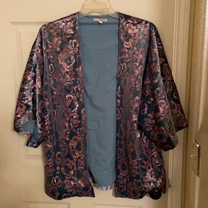 Eva Mendes pink sequin and velvet kimono